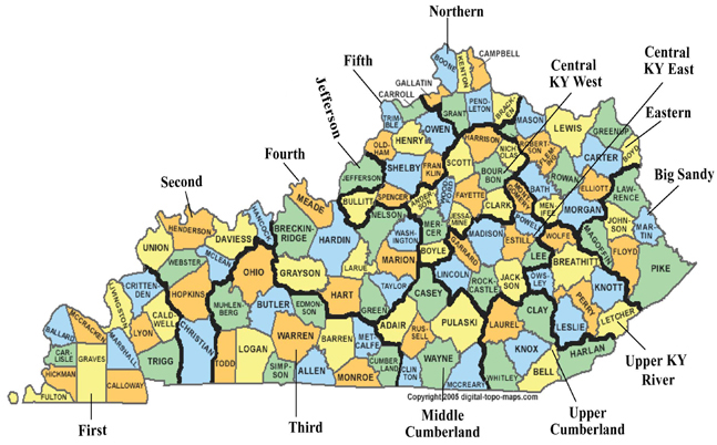 Kentucky map with KRTA districts delineated 